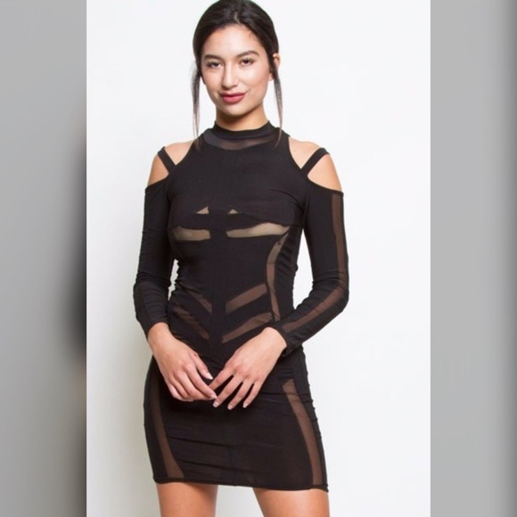 Sexy strappy semi sheer cutout cold shoulder dress - Picture 3 of 4